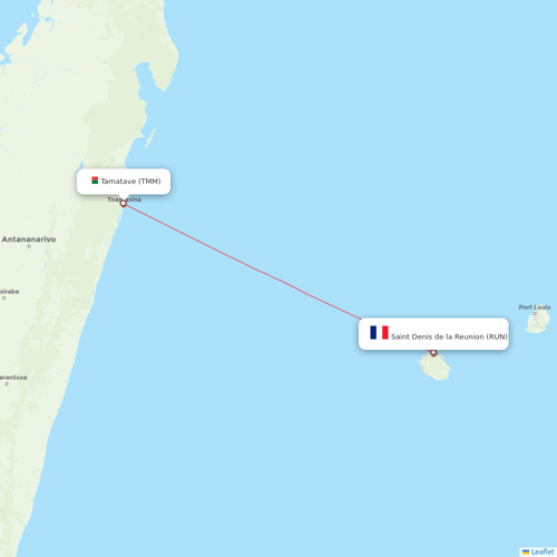 Air Austral flights between Tamatave and Saint Denis de la Reunion