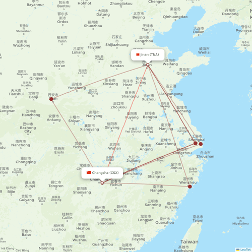 Shandong Airlines flights between Jinan and Changsha
