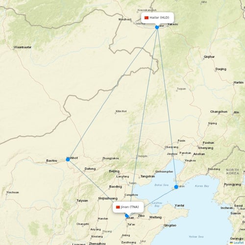Shandong Airlines flights between Jinan and Hailar