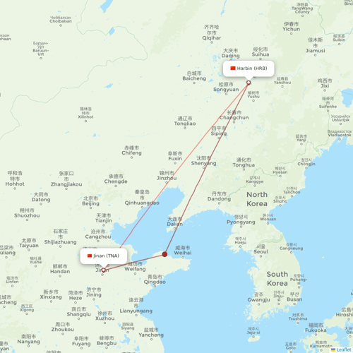 Shandong Airlines flights between Jinan and Harbin