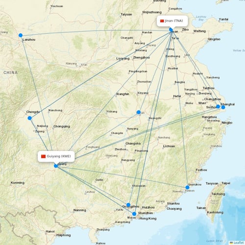 Shandong Airlines flights between Jinan and Guiyang