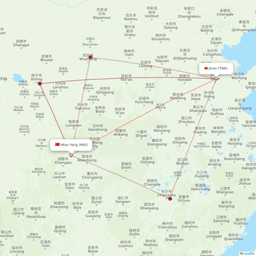 Suparna Airlines flights between Jinan and Mian Yang