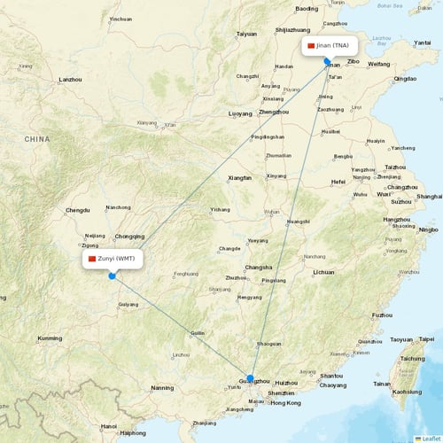 Colorful GuiZhou Airlines flights between Jinan and Zunyi