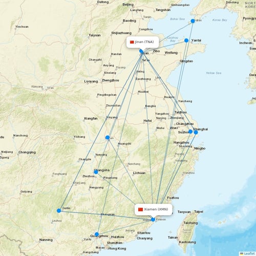 Shandong Airlines flights between Jinan and Xiamen