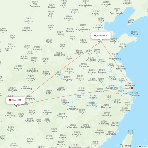 Colorful GuiZhou Airlines flights between Jinan and Yibin