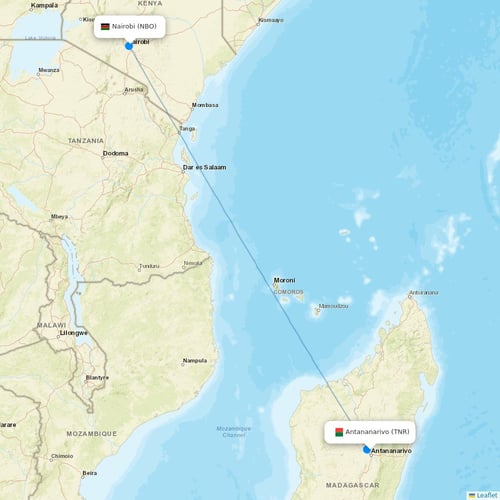 Kenya Airways flights between Antananarivo and Nairobi
