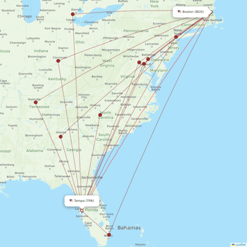 JetBlue Airways flights between Tampa and Boston