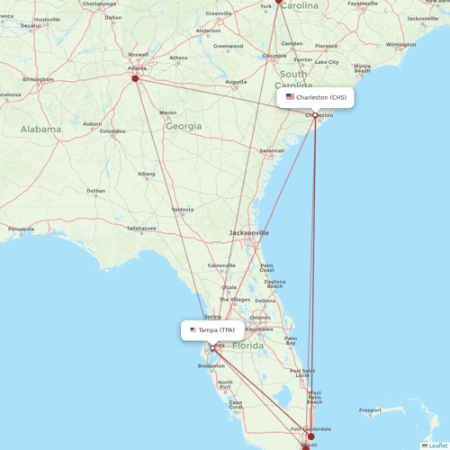 Breeze Airways flights between Tampa and Charleston
