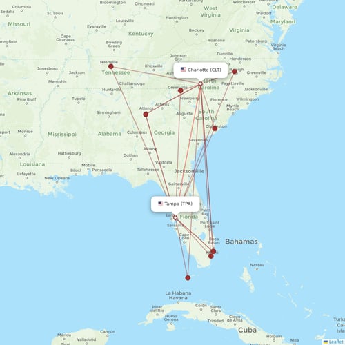 American Airlines flights between Tampa and Charlotte