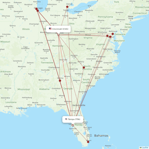 Frontier Airlines flights between Tampa and Cincinnati