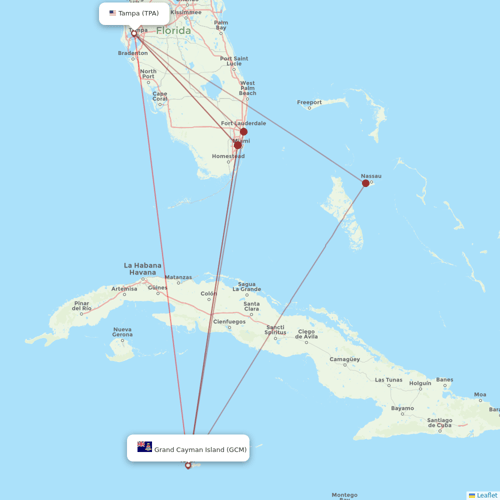 Cayman Airways flights between Tampa and Grand Cayman Island