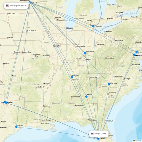 Sun Country Airlines flights between Tampa and Minneapolis