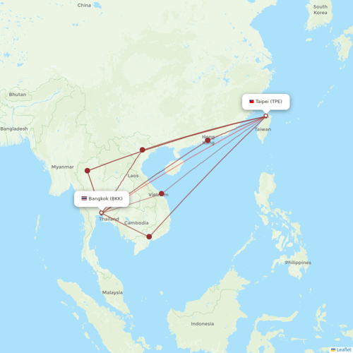 Thai Airways International flights between Taipei and Bangkok
