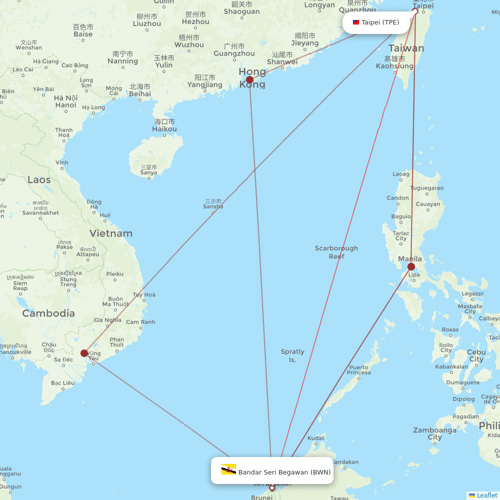 Royal Brunei Airlines flights between Taipei and Bandar Seri Begawan
