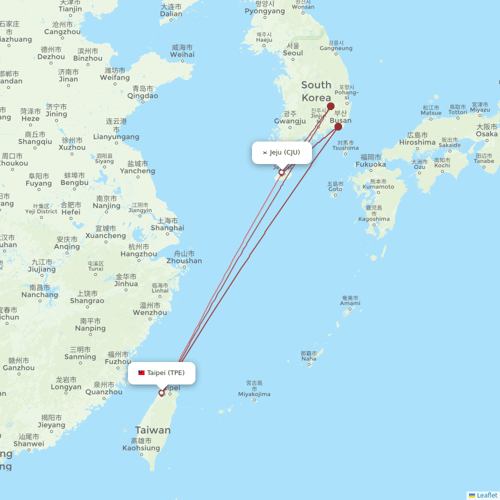 Eastar Jet flights between Taipei and Jeju