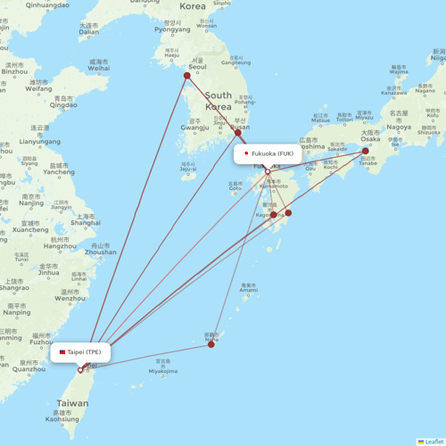 Starlux Airlines flights between Taipei and Fukuoka