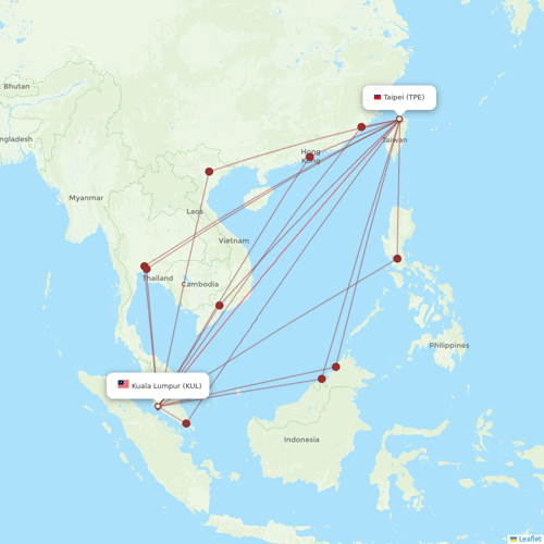 Starlux Airlines flights between Taipei and Kuala Lumpur