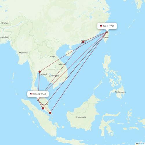 China Airlines flights between Taipei and Penang