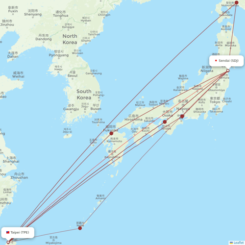 Starlux Airlines flights between Taipei and Sendai