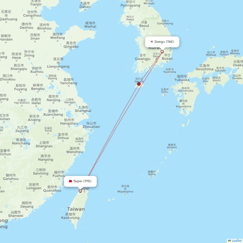 T´Way Air flights between Taipei and Daegu