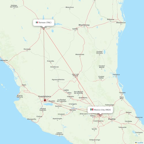 Aeromexico flights between Torreon and Mexico City