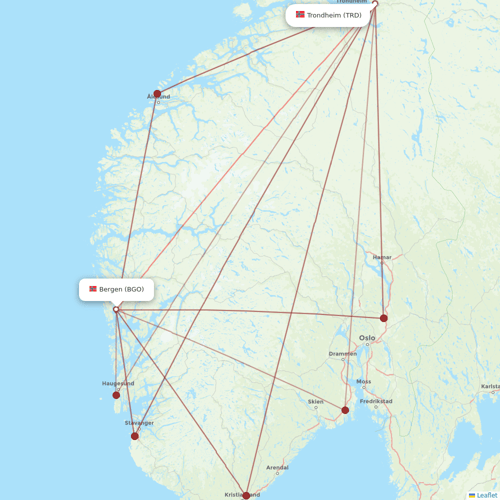 Wideroe flights between Trondheim and Bergen
