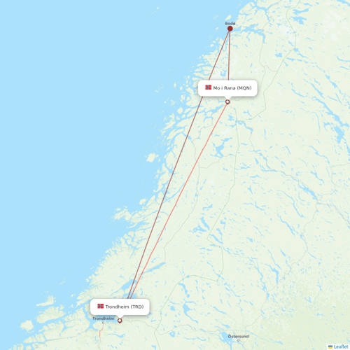 Wideroe flights between Trondheim and Mo i Rana