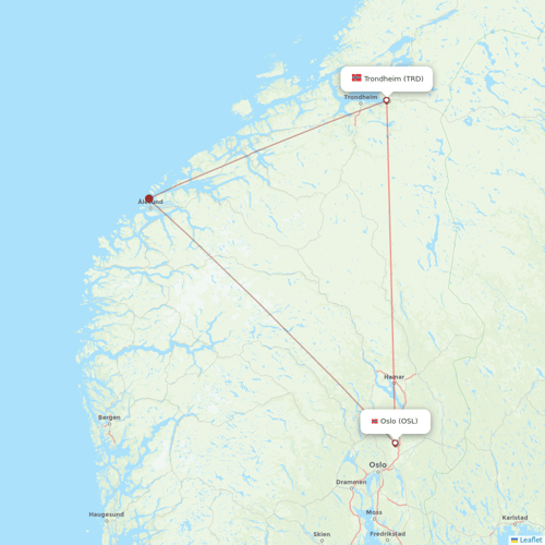 Scandinavian Airlines flights between Trondheim and Oslo