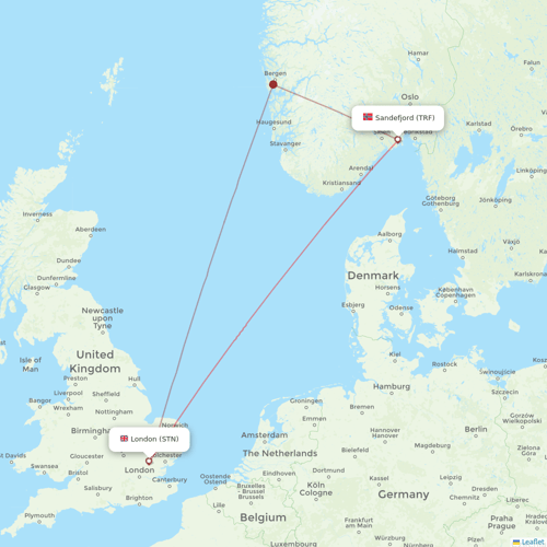 Ryanair UK flights between Sandefjord and London