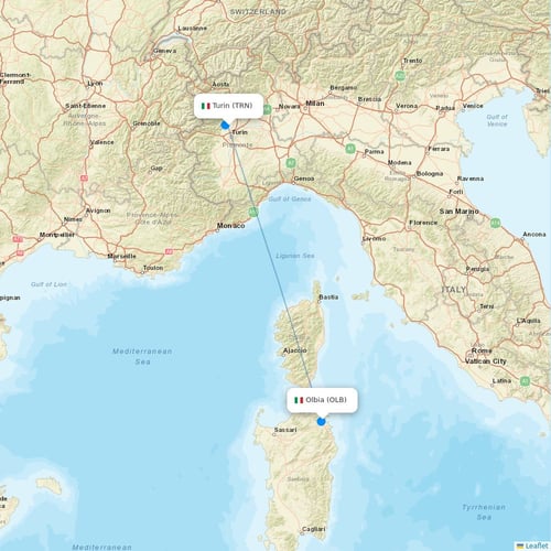 Volotea flights between Turin and Olbia