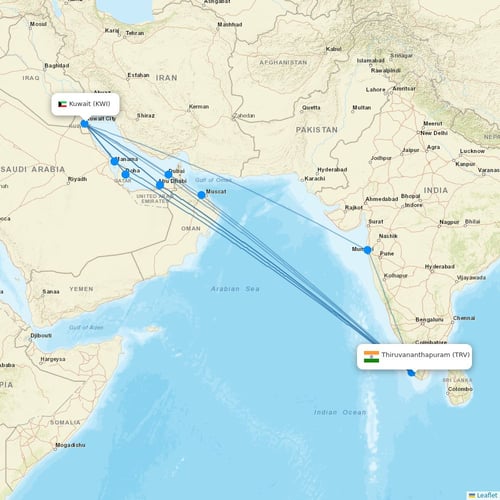 Kuwait Airways flights between Thiruvananthapuram and Kuwait