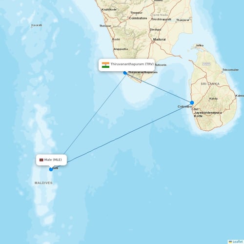 Maldivian flights between Thiruvananthapuram and Male