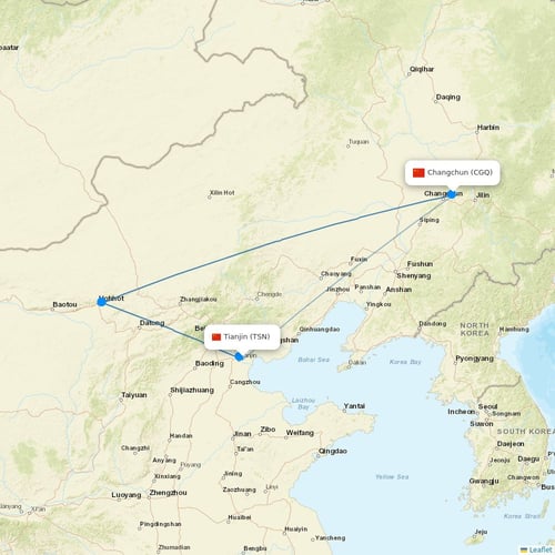 Qingdao Airlines flights between Tianjin and Changchun