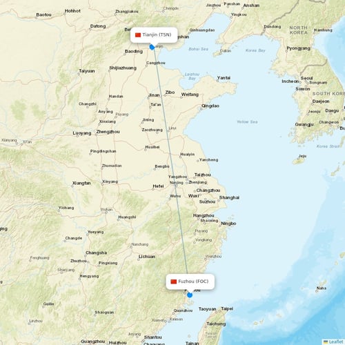 Fuzhou Airlines flights between Tianjin and Fuzhou