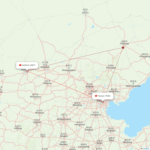 Tianjin Airlines flights between Tianjin and Hohhot
