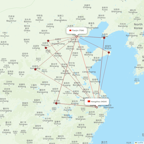 Tianjin Airlines flights between Tianjin and Hangzhou