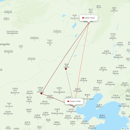 Chengdu Airlines flights between Tianjin and Hailar