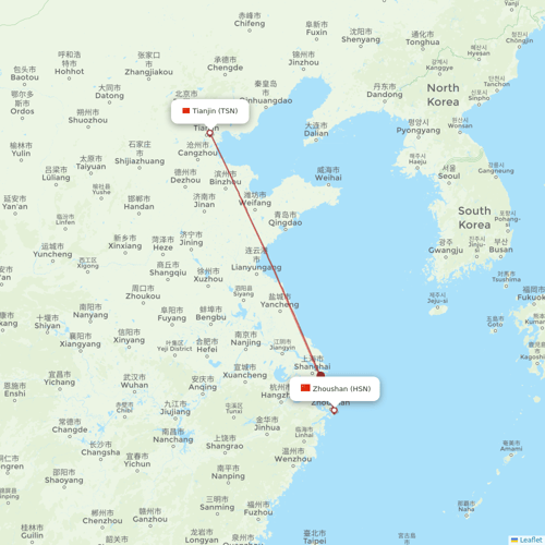 Fuzhou Airlines flights between Tianjin and Zhoushan