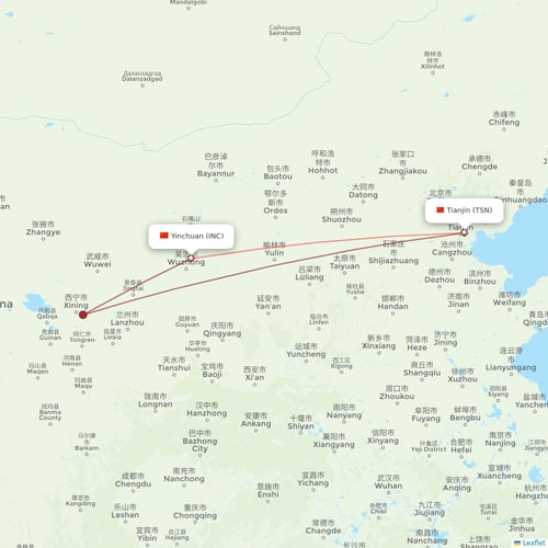 Okay Airways flights between Tianjin and Yinchuan