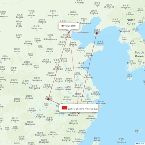 Gestair flights between Tianjin and Quzhou, Zhejiang Province