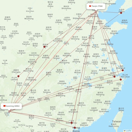 Tianjin Airlines flights between Tianjin and Kunming