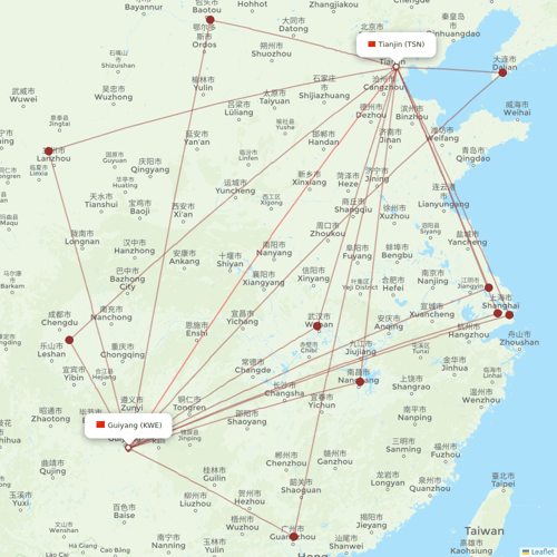 9 Air Co flights between Tianjin and Guiyang