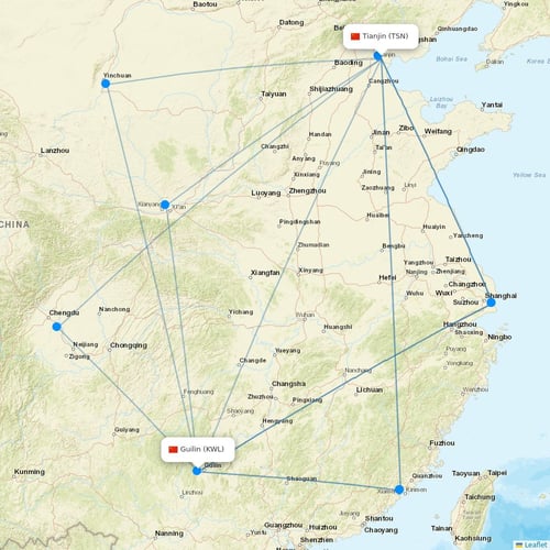 Okay Airways flights between Tianjin and Guilin
