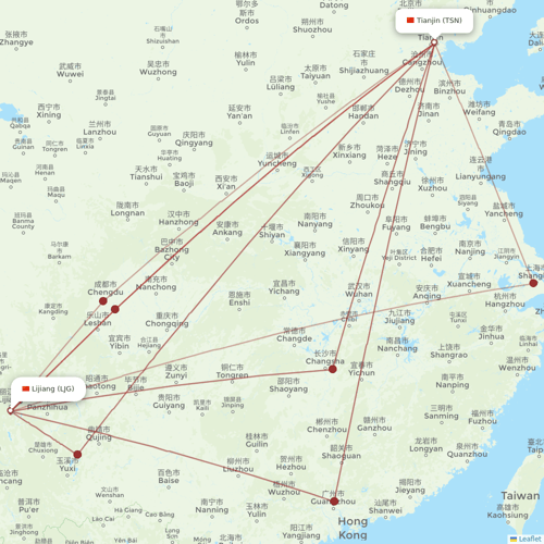Ruili Airlines flights between Tianjin and Lijiang