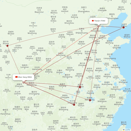 Lucky Air flights between Tianjin and Mian Yang