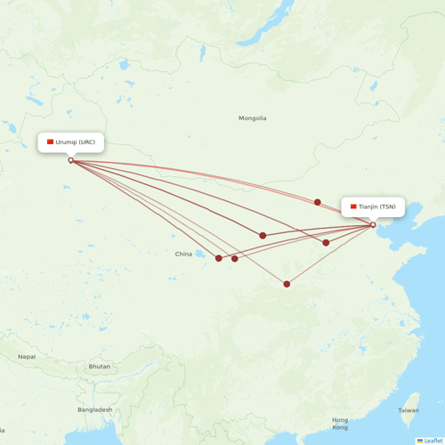 Tianjin Airlines flights between Tianjin and Urumqi