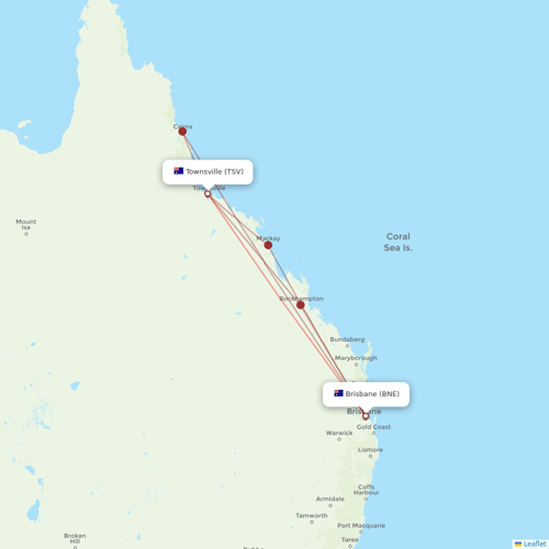 Qantas flights between Townsville and Brisbane