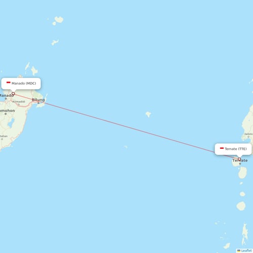 Wings Air flights between Ternate and Manado