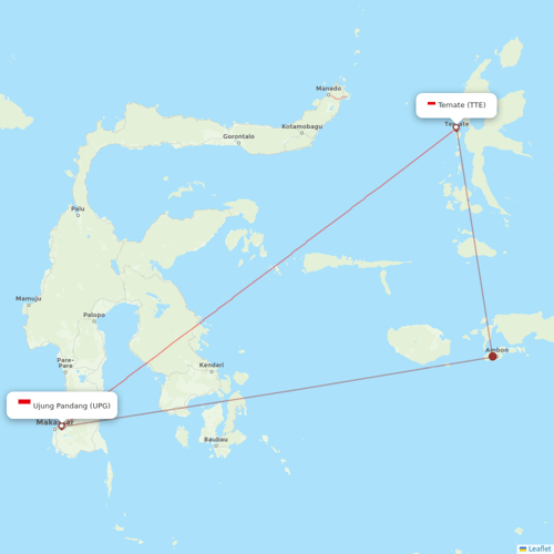 Sriwijaya Air flights between Ternate and Ujung Pandang
