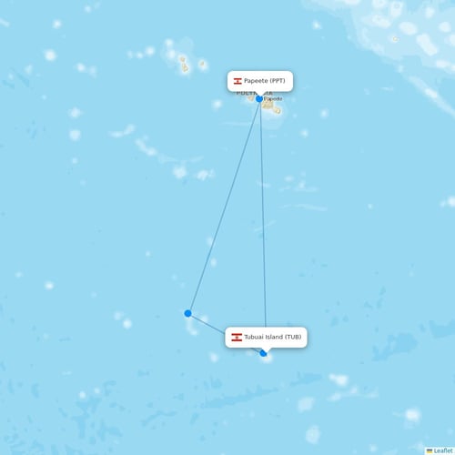 Air Tahiti flights between Tubuai Island and Papeete
